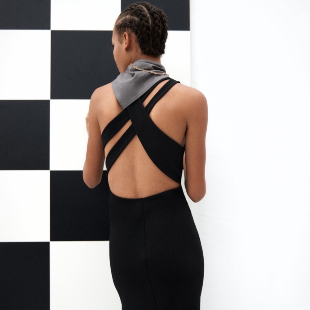 Zara Black Backless Cross-Strap Dress